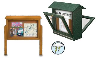 DOUBLE SIDED | Free Standing Single Door Bottom Hinged Cork Board Message Centers