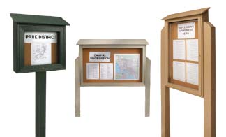 Cork Board Outdoor Message Centers w Posts (Single Door - Left Hinged) - SIZES REFER to VIEWING AREA