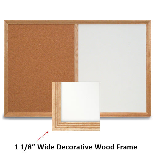 24x72 WHITEBOARD / CORK COMBINATION HAS 1 1/8" WIDE DECORATIVE WOOD FRAME