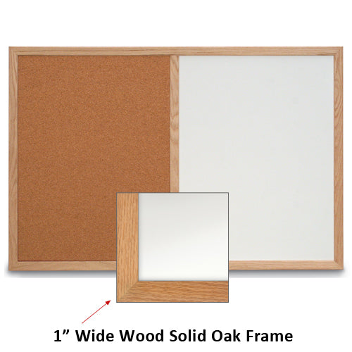 30x30 MAGNETIC WHITEBOARD / CORK COMBINATION HAS 1" WIDE SOLID OAK FRAME