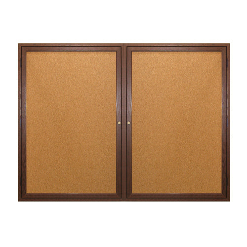 WOOD ENCLOSED 42x32 BULLETIN BOARD WITH 2 DOORS (SHOWN IN WALNUT)