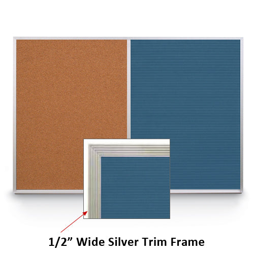 48x84 LETTERBOARD / CORK COMBINATION HAS 1/2" WIDE SILVER TRIM FRAME