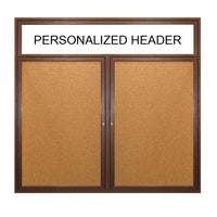 2 DOOR WOOD CORK BOARD 60 x 24 WITH HEADER & LIGHTS (SHOWN IN WALNUT)