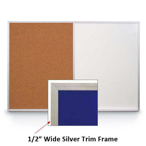24x18 WHITEBOARD / CORK COMBINATION HAS 1/2" WIDE SILVER TRIM FRAME
