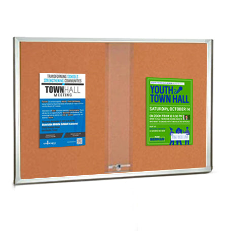 72 x 48 Indoor Enclosed Bulletin Cork Board with Sliding Glass Doors Durable Metal Cabinet 4 Finishes