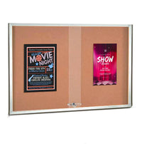 Indoor Enclosed Cork Bulletin Board 84 x 36 with Two Sliding Glass Doors with Metal Wall Cabinet in 4 Finishes