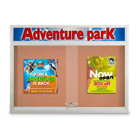 Indoor Bulletin Cork Boards 40" x 40" with Personalized Message Header (2 Sliding Glass Doors)