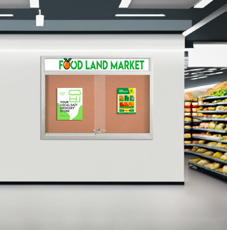 Indoor Bulletin Cork Boards 60" x 30" with Personalized Message Header (2 Sliding Glass Doors)