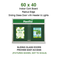 Indoor Bulletin Cork Boards 60" x 40" with Personalized Message Header (2 Sliding Glass Doors)