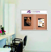 Indoor Bulletin Cork Boards 60" x 40" with Personalized Message Header (2 Sliding Glass Doors)
