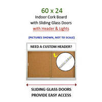 2-Door Bulletin Boards Sliding Glass Doors | Indoor Enclosed Cork Board 60x24 Lighted with Message Header