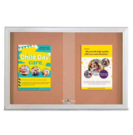 Indoor Enclosed Bulletin Cork Boards 60 x 30 with Sliding Glass Doors (with RADIUS EDGE)