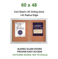 Indoor Enclosed Bulletin Cork Boards 60 x 48 with Sliding Glass Doors (with RADIUS EDGE)