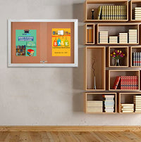 Indoor Enclosed Bulletin Cork Boards 72 x 36 with Sliding Glass Doors (with RADIUS EDGE)
