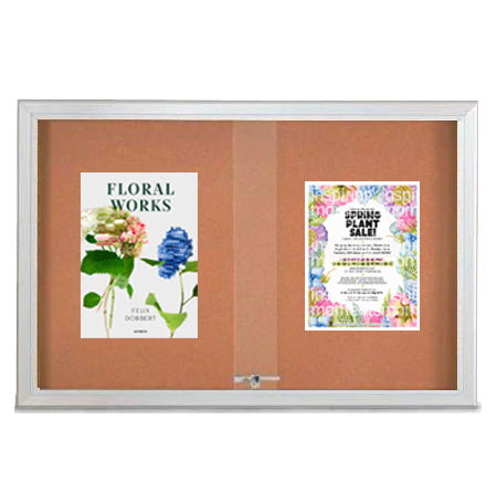 Indoor Enclosed Bulletin Cork Boards 84 x 24 with Sliding Glass Doors (with RADIUS EDGE)