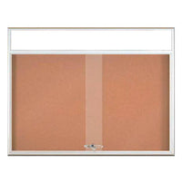 60 x 48 Indoor Bulletin Cork Boards with Personalized Header & Lights (RADIUS EDGE) (2 Sliding Glass Doors)