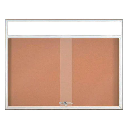 60 x 24 Indoor Bulletin Cork Boards with Personalized Header & Lights (RADIUS EDGE) (2 Sliding Glass Doors)