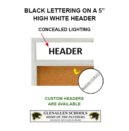 48 x 36 Indoor Bulletin Cork Boards with Personalized Header & Lights (RADIUS EDGE) (2 Sliding Glass Doors)