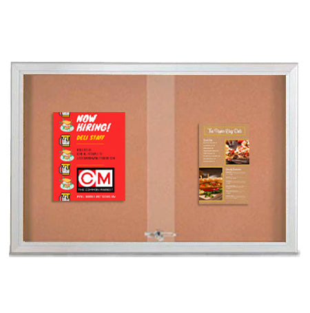 Indoor 2 and 3 Door Bulletin Boards with Sliding Glass Doors | Cabinet with Smooth RADIUS EDGE Corners in 25 Sizes
