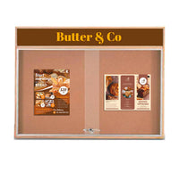 72 x 48 Indoor Enclosed Wood Bulletin Board Display Case with Sliding Glass Doors and Your Message Header
