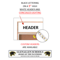 60x36 Indoor Enclosed Wood Enclosed Bulletin Boards with Sliding Glass Doors Header + Lights