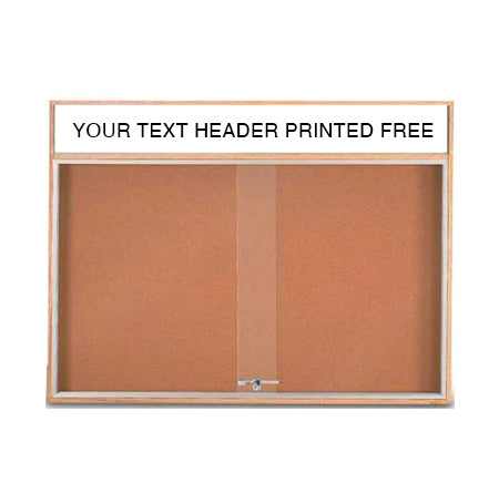 60x36 Indoor Enclosed Wood Enclosed Bulletin Boards with Sliding Glass Doors Header + Lights