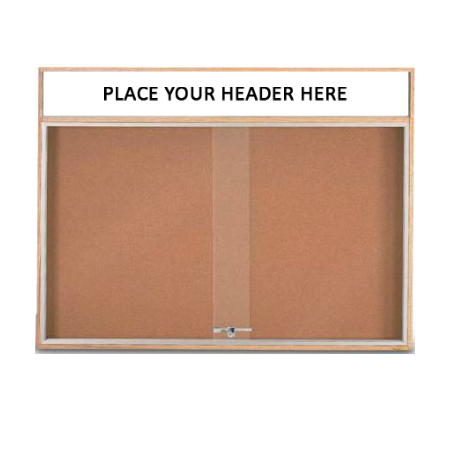 72 x 36 Indoor Enclosed Wood Bulletin Boards with Sliding Glass Doors and Message Header