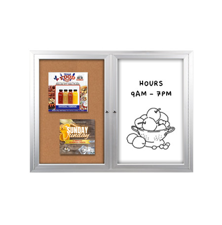 Enclosed 2-Door INDOOR Combo Board 40x50 | Cork Bulletin Board & Dry Erase Marker Board