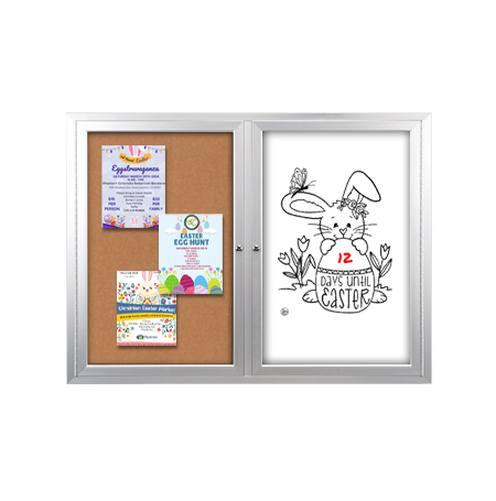 Enclosed 2-Door INDOOR Combo Board 96x48 | Cork Bulletin Board & Dry Erase Marker Board