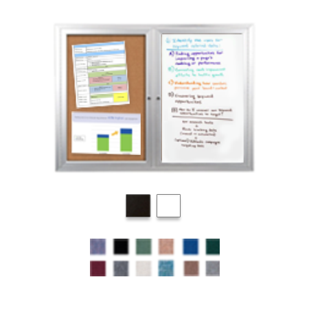 Enclosed 2-Door INDOOR Combo Board 96x30 | Cork Bulletin Board & Dry Erase Marker Board