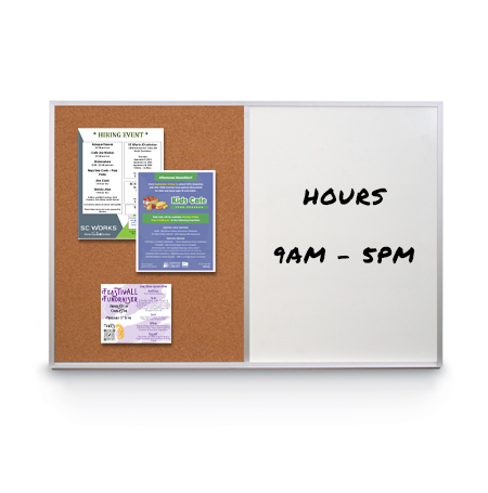 Value Line Magnetic Combo Board 24x24 Metal Framed Cork Bulletin Marker Board (Open Face with Silver Trim)