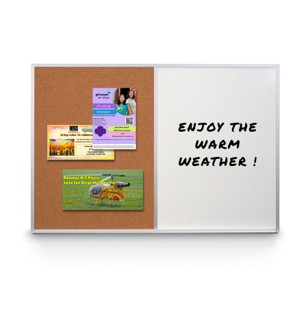 Value Line Magnetic Combo Board 48x12 Metal Framed Cork Bulletin Marker Board (Open Face with Silver Trim)