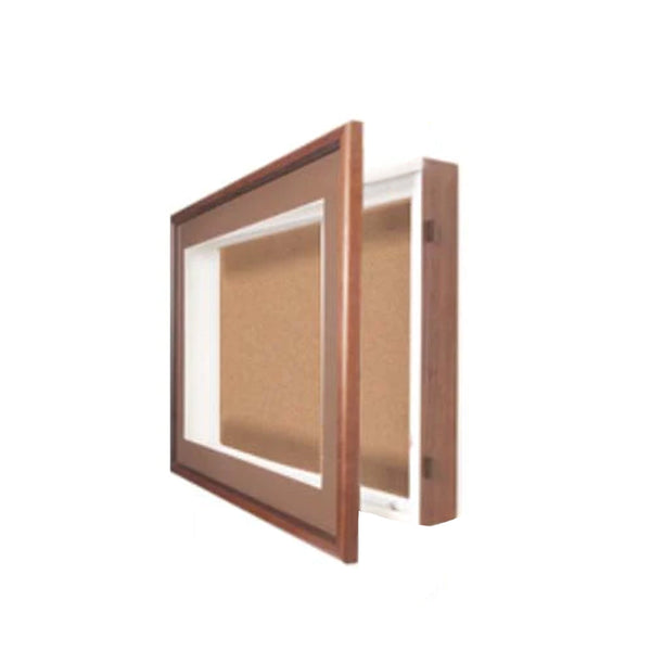 4" Deep Designer Wood Shadowbox SwingFrames with Cork Board + LED Interior Lighting in 12 Sizes + Custom