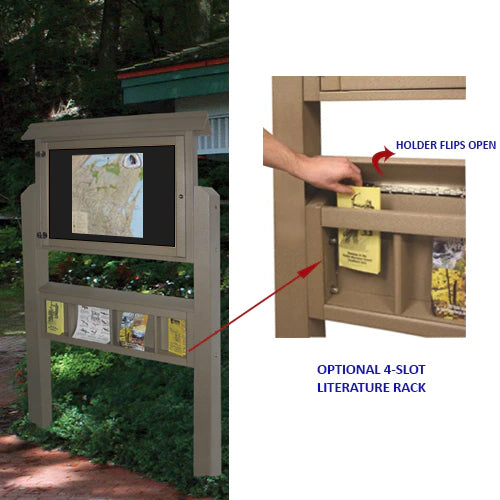 Eco-Design 28x20 Outdoor Freestanding Mid-Range Information Message Boards, Single-Sided Landscape Faux Wood Cabinet