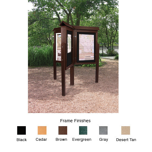 ECO-Design 6-SIDED Kiosk 28x42 Outdoor Free-Standing Information Message Boards - Faux Wood