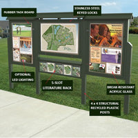 Eco-Design 3-IN-ROW Outdoor Freestanding Information Boards Kiosk with Literature Rack | Faux Wood in 6 Finishes