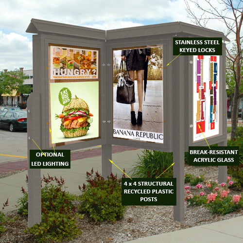 ECO-Design 6-Sided Multi-View Kiosk, Outdoor Free-Standing Information Message Boards