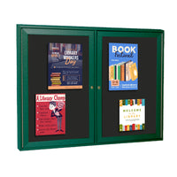 ECO-Design 48x36 Outdoor Wall Mount Enclosed Cork Bulletin Board Information Center - Double Door Faux Wood Cabinet - 6 Finishes