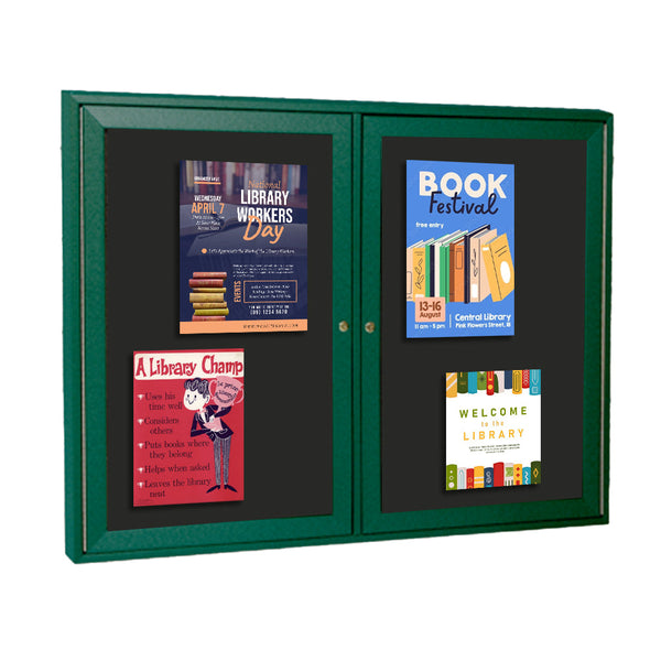 ECO-Design 48x36 Outdoor Wall Mount Enclosed Cork Bulletin Board Information Center - Double Door Faux Wood Cabinet - 6 Finishes