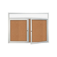 60" x 30" ILLUMINATED HEADER BULLETIN BOARD WITH 2 DOORS (LIGHTS SHINE DOWNWARD)