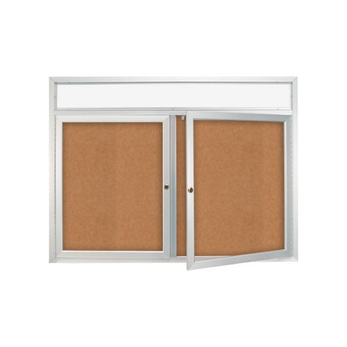 60" x 30" ILLUMINATED HEADER BULLETIN BOARD WITH 2 DOORS (LIGHTS SHINE DOWNWARD)