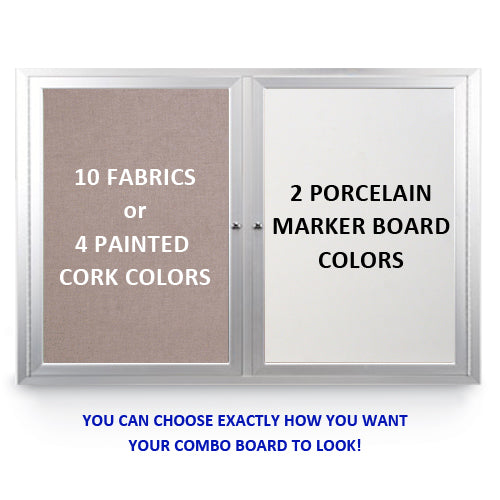 INDOOR ENCLOSED COMBO BOARD 50" x 40" DRY ERASE / CORK BULLETIN BOARD