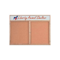 Enclosed Indoor Wood Frame Bulletin Boards with Message Header | Multiple Doors | 2 & 3 Door Wall Display Cases