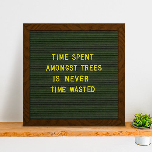 14x14 Wood Framed Green Felt Letter Board | Shown with Walnut Finish and Optional Gold Letters
