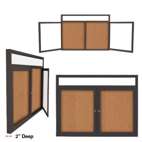 Enclosed Indoor Enclosed Bulletin Boards 48 x 48 w Message Header + Radius Edge 2 DOOR
