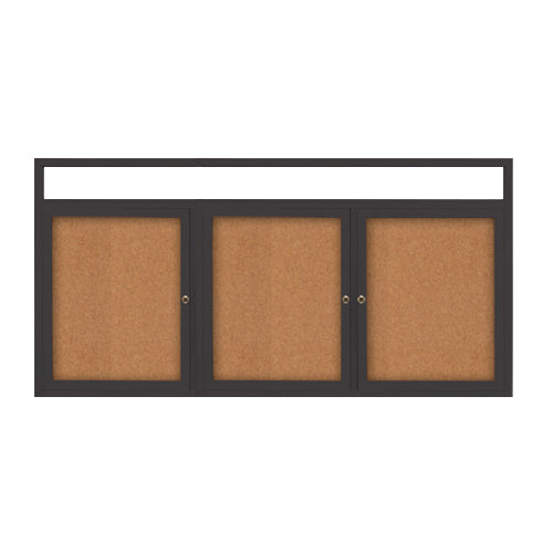 Indoor Enclosed Bulletin Boards 96" x 24" with Message Header (3 DOORS)
