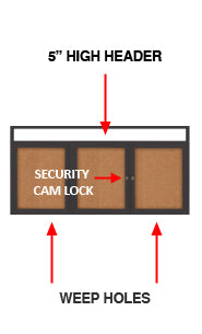 Indoor Enclosed Bulletin Boards 96" x 48" with Message Header (3 DOORS)