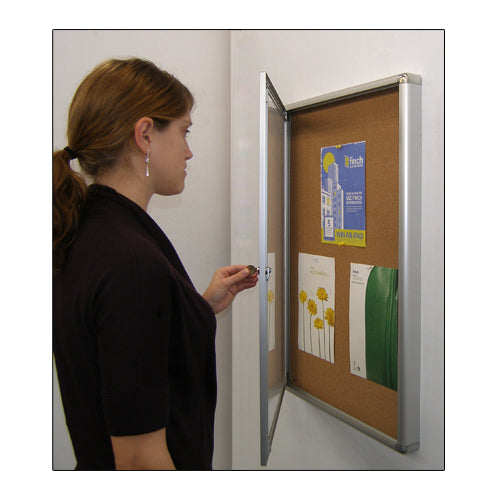 Indoor Enclosed Bulletin Boards w Rounded Corners + Single Locking Door