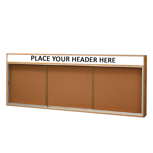 Indoor Enclosed Wood Bulletin Boards with Sliding Glass Doors and Header