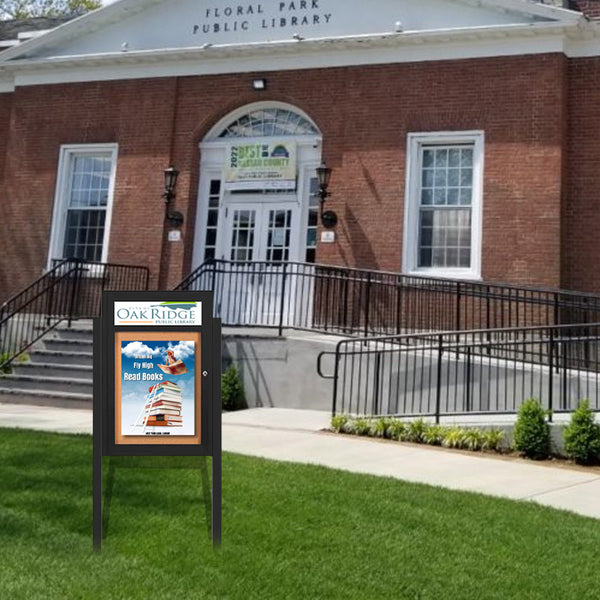 Outdoor Enclosed Bulletin Board SwingCase with Message Header, Lights and Free Standing on Posts Select 8+ Sizes and Custom